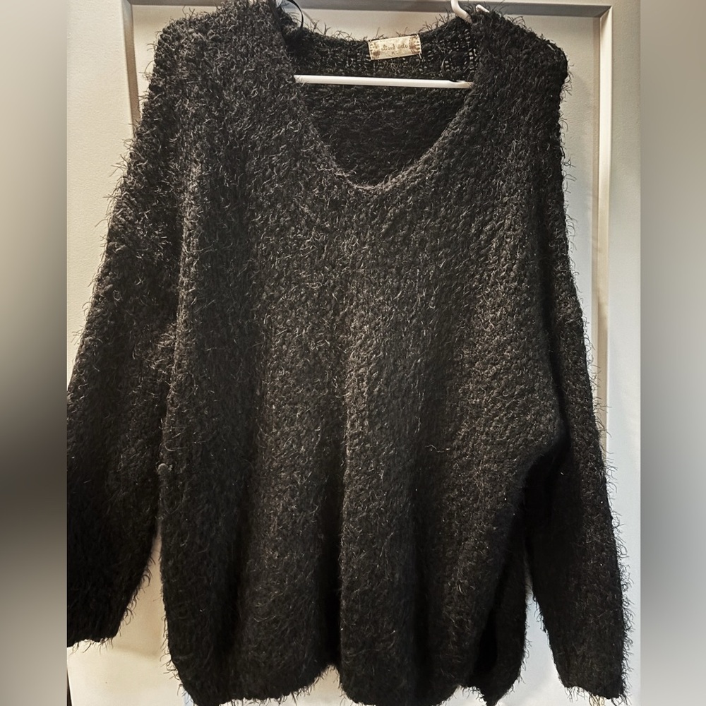 Altar'd State Black Fuzzy V-Neck Sweater